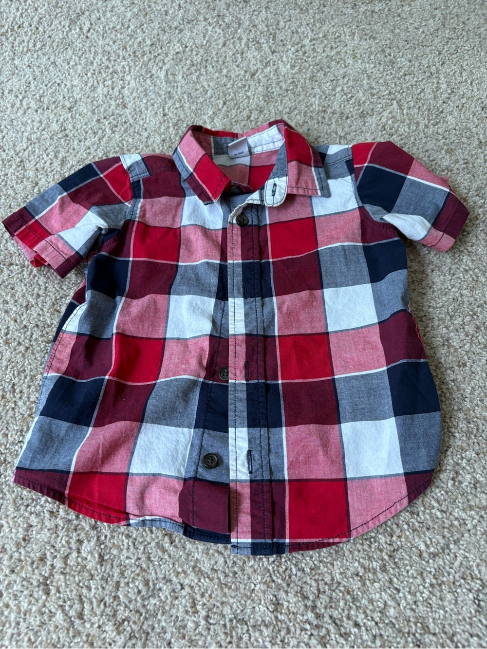 Old Navy Baby Toddler 18-24 Months Short Sleeve Button Down Collar Plaid Red
